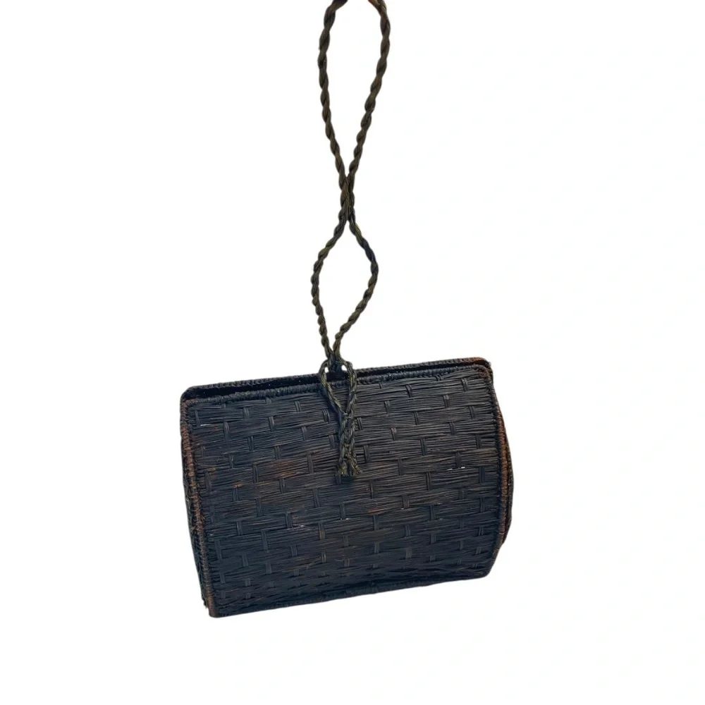 KAANAS Cuzco Vaulted Straw Wristlet in Brown